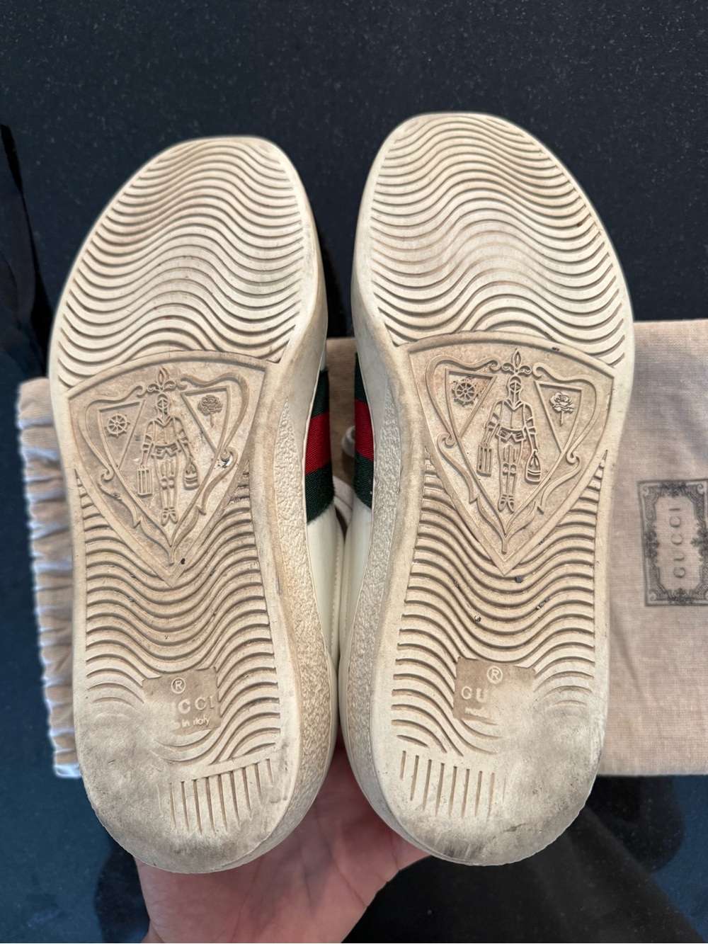 Gucci White Leather Sneakers with Red & Green and Gold Bee - Picture 8 of 8